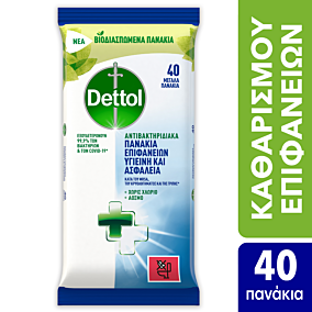 DETTOL υγρά απολυμαντικά πανάκια καθαρισμού επιφανειών 40τεμ.