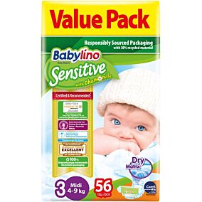 Πάνες BABYLINO Sensitive No.3, 4-9kg (56τεμ.)