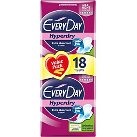 Σερβιέτες EVERYDAY Hyperdry Center Plus Maxi Night Ultra Plus με φτερά (18τεμ.)