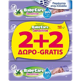 Μωρομάντηλα BABYCARE Sensitive με εκχύλισμα αλόης (4x63τεμ.)