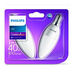 Λάμπα PHILIPS LED 5W B35 E14 θερμό φως (2τεμ.)