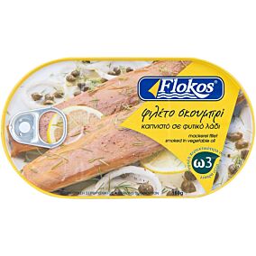 Κονσέρβα FLOKOS φιλέτο σκουμπρί καπνιστό (160g)