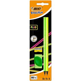 Μολύβι BIC evolution fluo σετ με γόμα και ξύστρα