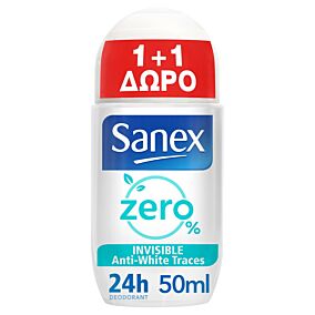 Αποσμητικό σώματος SANEX deodorant 0% invisible roll on 1+1 ΔΩΡΟ (50ml)