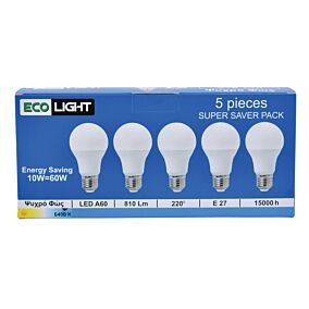 Λάμπες ECOLIGHT Α60 10W 3000K θερμό