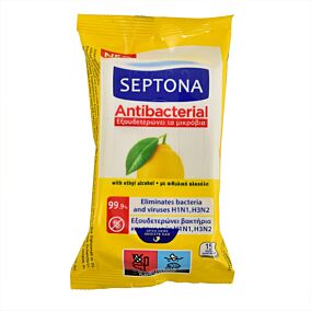 Μαντηλάκια SEPTONA Refresh Wipes λεμόνι (15τεμ.)