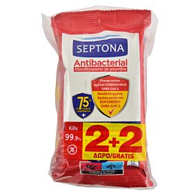 Μαντηλάκια SEPTONA Refresh Wipes 75% Ethanol 2+2 δώρο (4x15τεμ.)