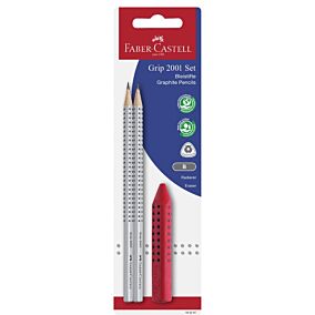 FABER-CASTELL Grip σετ 2 μολύβια γκρί + γόμα μπλέ/κόκκινο