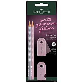 FABER-CASTELL Sparkle σετ γόμα + ξύστρα γκρί/ρόζ