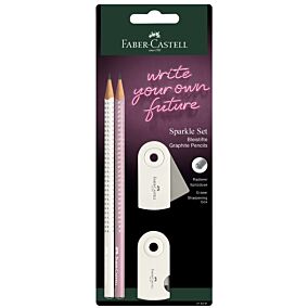 FABER-CASTELL Sparkle σετ γόμα + ξύστρα Coconut/ροζ