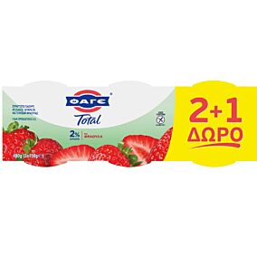 Γιαούρτι ΦΑΓΕ Total 2% με φράουλα 2+1 δώρο (3x150g)